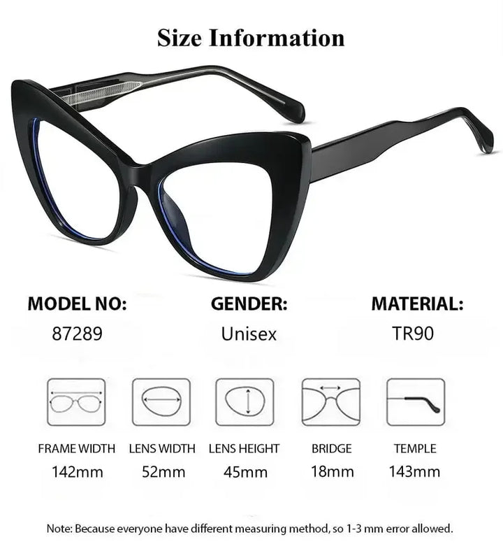 Summer Flower Women's Full Rim Square Cat Eye Tr 90 Titanium Eyeglasses 87289