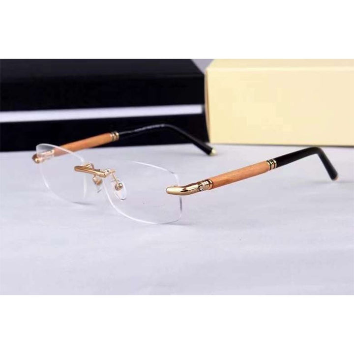 Hdcrafter Men's Rimless Square Wood Titanium Eyeglasses Mb491 Rimless Hdcrafter Eyeglasses   