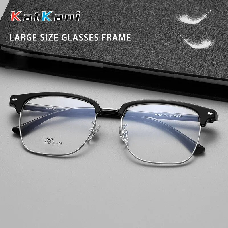 KatKani Men's Semi Rim Large Square Alloy Eyeglasses 16417h Semi Rim KatKani Eyeglasses   