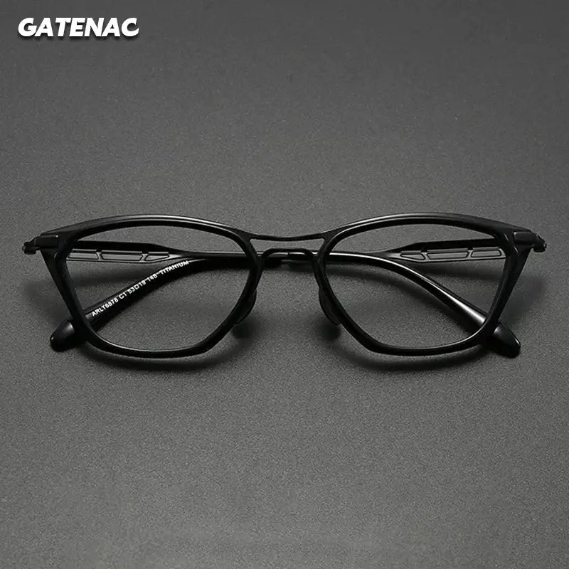 Gatenac Unisex Full Rim Square Brow Line Acetate Titanium Eyeglasses 626878 FuzWeb