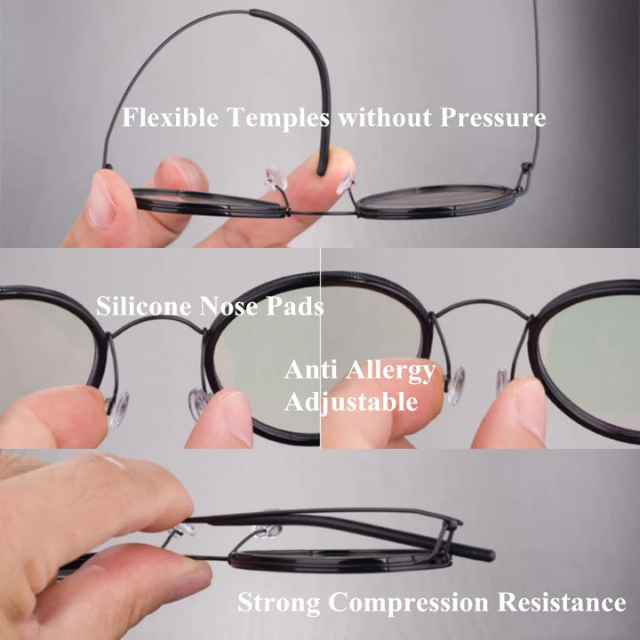 Black Mask Unisex Full Rim Round Screwless Titanium Acetate Eyeglasses Xp105 Full Rim Black Mask   
