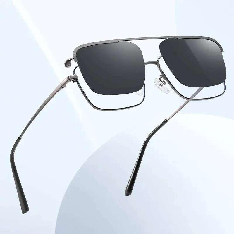 Gmei 700569 Unisex Full Rim Square Steel Frames With Clip On Sunglasses FuzWeb