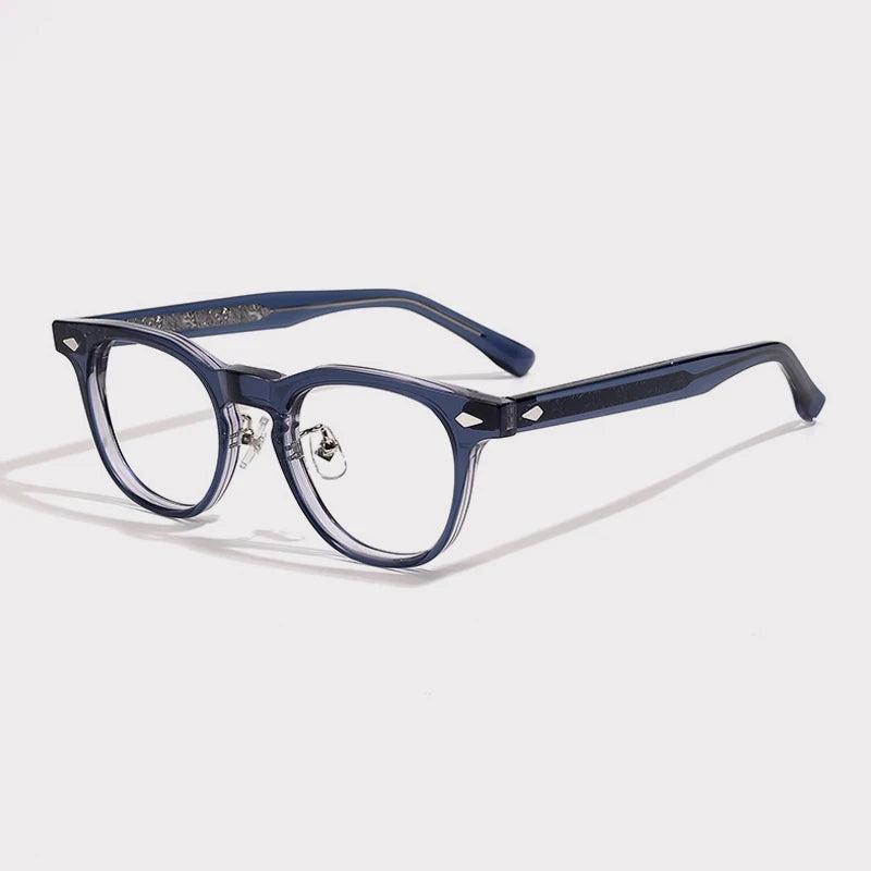 Gatenac Unisex Full Rim Square Oval Acetate Eyeglasses G1522 Full Rim Gatenac Transparent Blue  