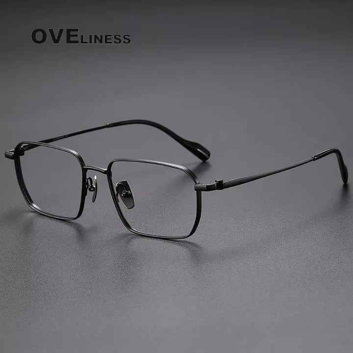 Oveliness Men's Full Rim Polygon Square Titanium Eyeglasses 81013 Full Rim Oveliness black