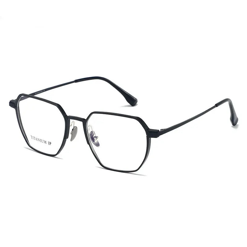 Zirosat Unisex Full Rim Flat Top Polygon Titanium Eyeglasses 20226