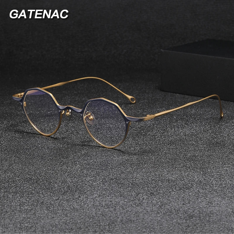 Gatenac Unisex Full Rim Small Polygon Titanium Eyeglasses Gxyj1464 Full Rim Gatenac   