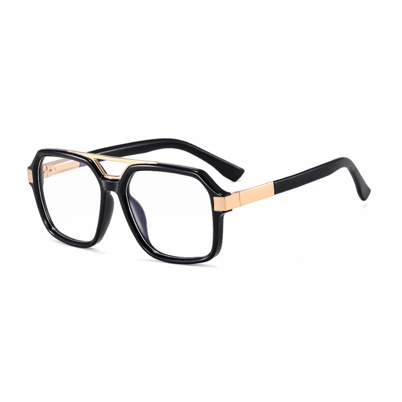 Ralferty Men's Full Rim Square Double Bridge Acetate Alloy Eyeglasses 81181 Full Rim Ralferty C1 Shiny Black CHINA 