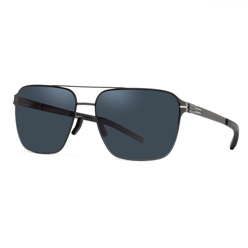 Black Mask Men's Full Rim Square Double Bridge Stainless Steel Sunglasses 491759 Sunglasses Black Mask Gray-Gray Black 