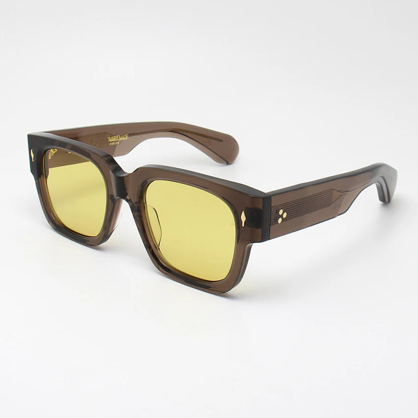 Black Mask Mens Full Rim Square Acetate Sunglasses 156161 Sunglasses Black Mask Tawny-Yellow As Shown 
