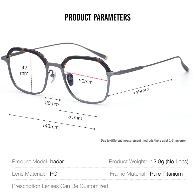 Aror Unisex Full Rim Square Titanium Acetate Eyeglasses 495051 Full Rim Aror