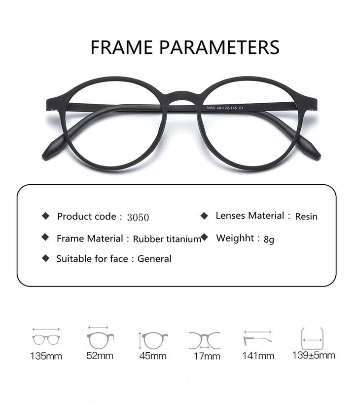 Kocolior Unisex Full Rim Round Tr 90 Titanium Hyperopic Reading Glasses 3050 Reading Glasses Kocolior   