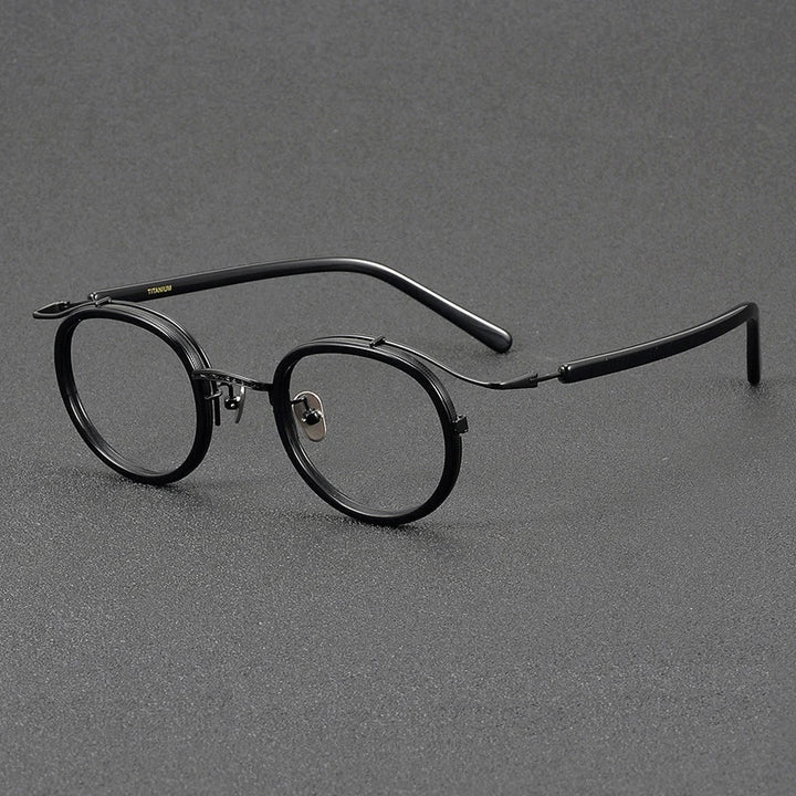 Black Mask Unisex Full Rim Round Titanium Acetate Eyeglasses H2526 Full Rim Black Mask Black  