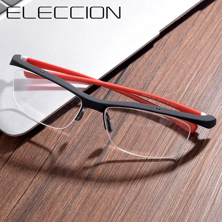 Eleccion Men's Semi Rim Square Tr 90 Titanium Sport Eyeglasses 17027