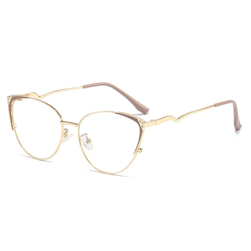 Handoer Women's Full Rim Oval Cat Eye Alloy Eyeglasses 95189 Full Rim Handoer Brown Gold  