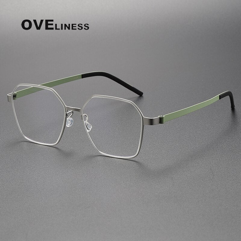 Oveliness Unisex Full Rim Polygon Titanium Eyeglasses 9624 Full Rim Oveliness silver green  