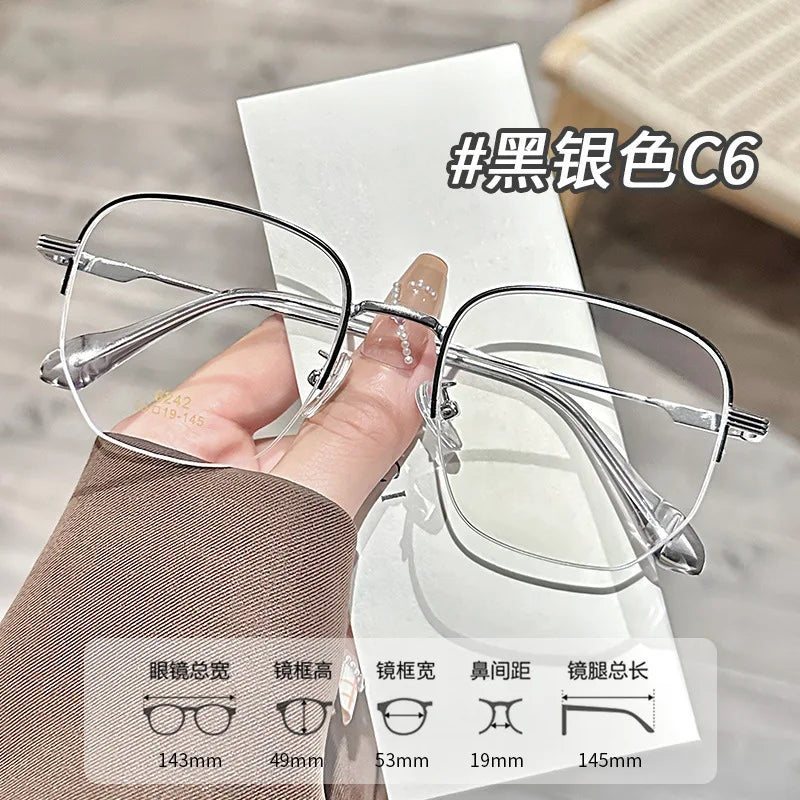 Zirosat Unisex Semi Rim Polygon Square Titanium Eyeglasses 96242