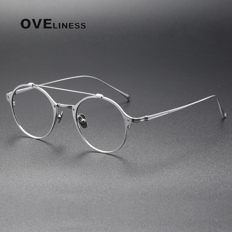 Oveliness Unisex Full Rim Round Double Bridge Titanium Eyeglasses Kj30 Full Rim Oveliness silver  