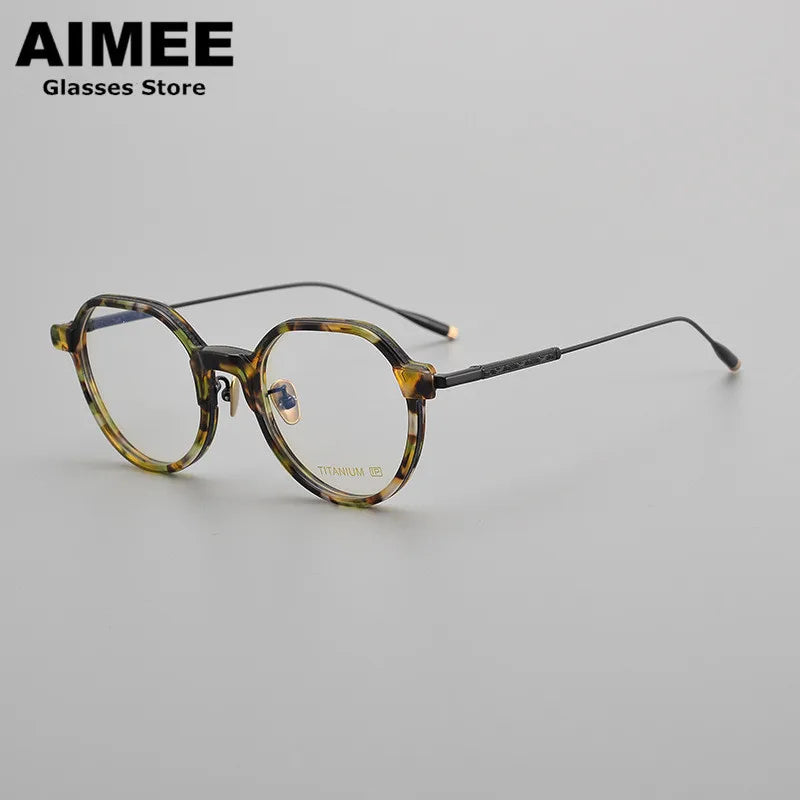 Aimee Unisex Full Rim Flat Top Round Titanium Acetate Eyeglasses 14543 Full Rim Aimee Tortoise  