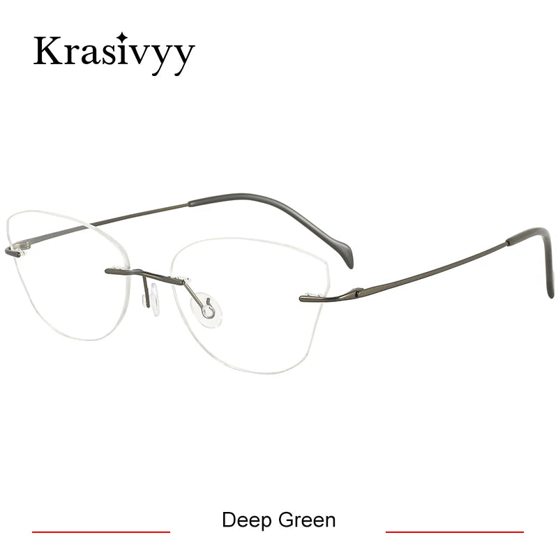 Krasivyy Women's Rimless Oval Cat Eye Titanium Eyeglasses 316086