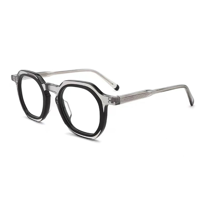 Hewei Unisex Full Rim Flat Top Polygon Acetate Eyeglasses 2290 Full Rim Hewei black white  