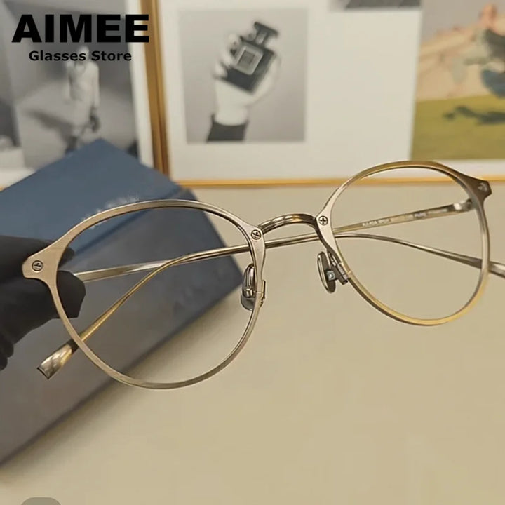 Aimee Unisex Full Rim Round Acetate Titanium Eyeglasses 18045
