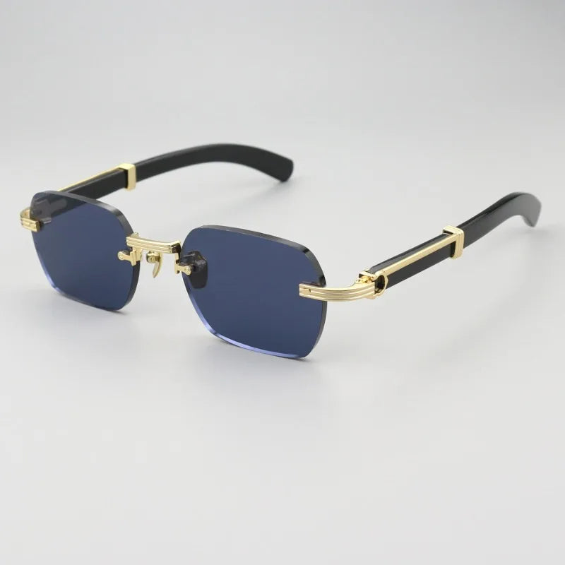 Hewei Unisex Rimless Oval Titanium Horn Temple Sunglasses 15440
