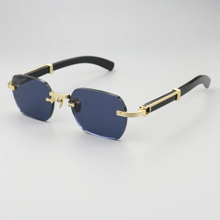 Hewei Unisex Rimless Oval Titanium Horn Temple Sunglasses 15440