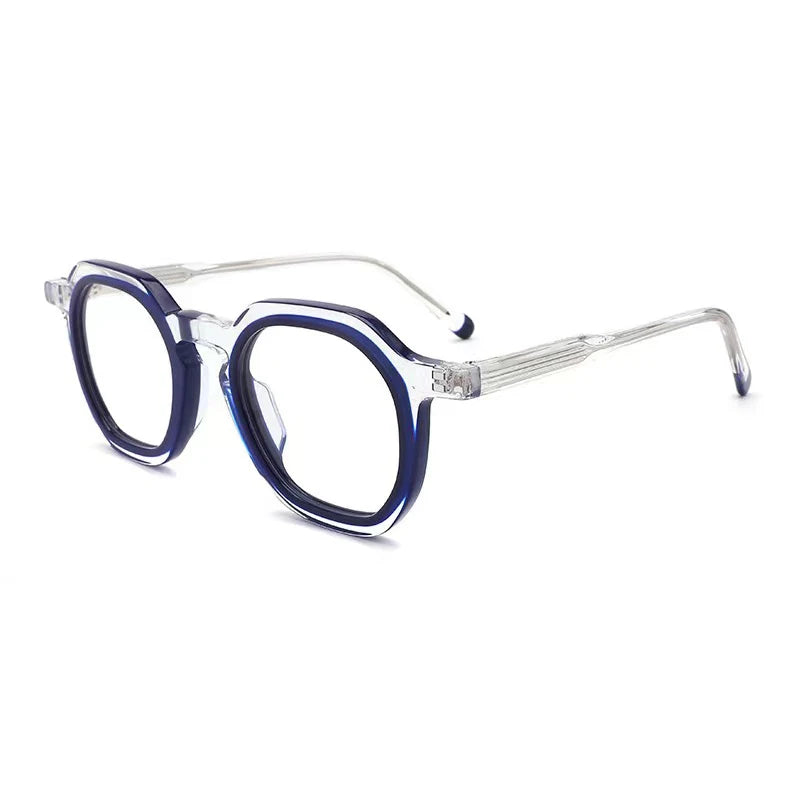 Hewei Unisex Full Rim Flat Top Polygon Acetate Eyeglasses 2290 Full Rim Hewei blue  