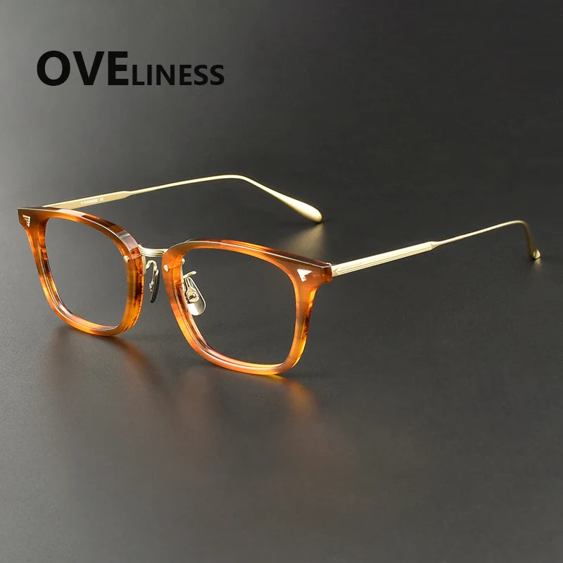 Oveliness Women's Full Rim Square Acetate Titanium Eyeglasses 369559