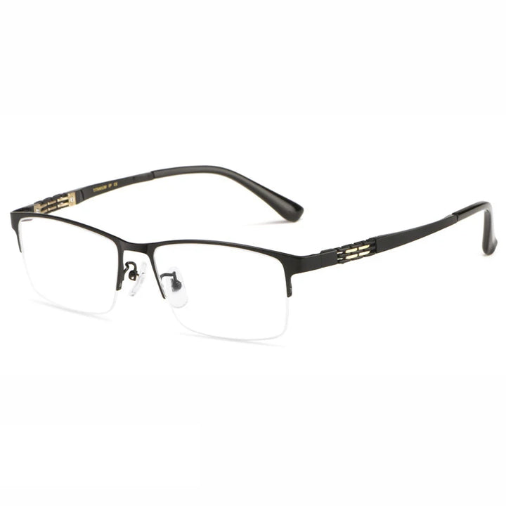 Hotochki Men's Semi Rim Square Titanium Eyeglasses 94099 Semi Rim Hotochki gloss black