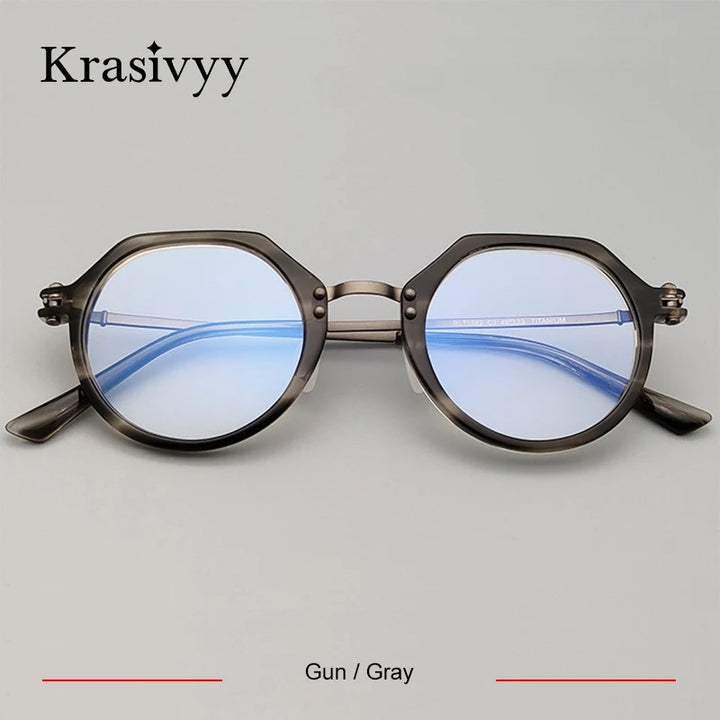 Krasivyy Unisesx Full Rim Flat Top Oval Titanium Acetate Eyeglasses 95882 Full Rim Krasivyy Gun Gray