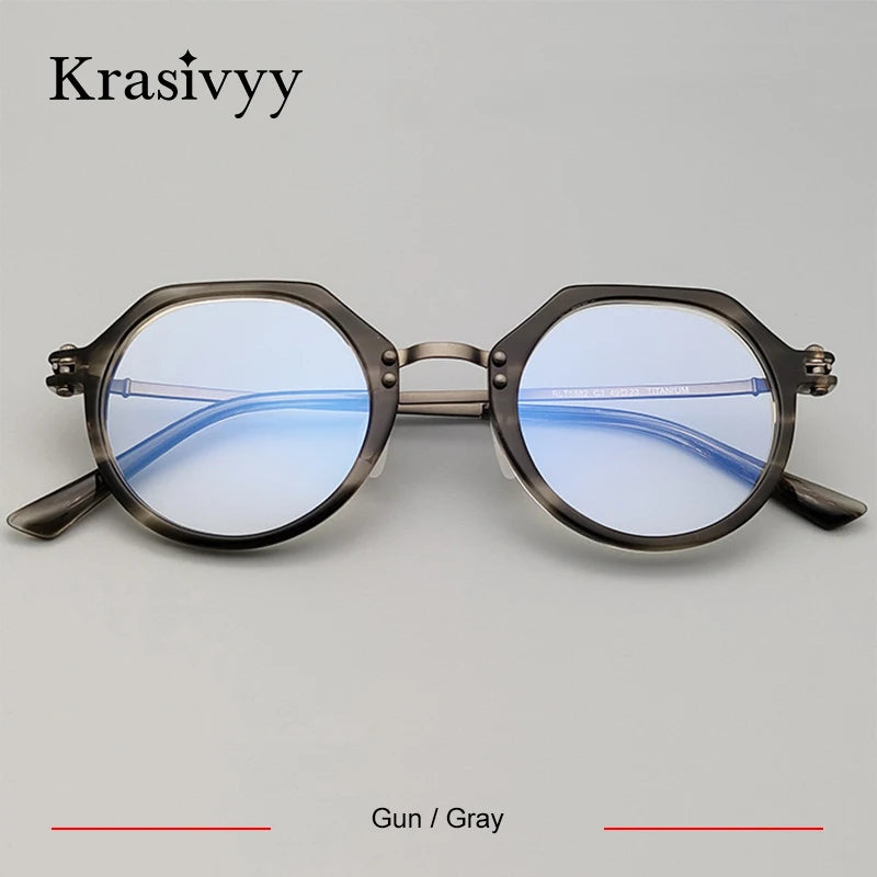 Krasivyy Women's Full Rim Flat Top Round Titanium Acetate Eyeglasses 65882