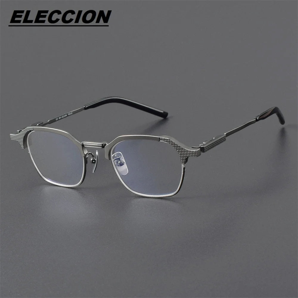 Eleccion Unisex Full Rim Flat Top Polygon Titanium Eyeglasses 41914 Full Rim Eleccion Gray