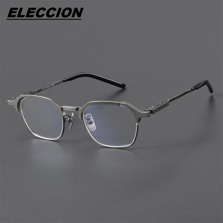 Eleccion Unisex Full Rim Flat Top Polygon Titanium Eyeglasses 41914 Full Rim Eleccion Gray