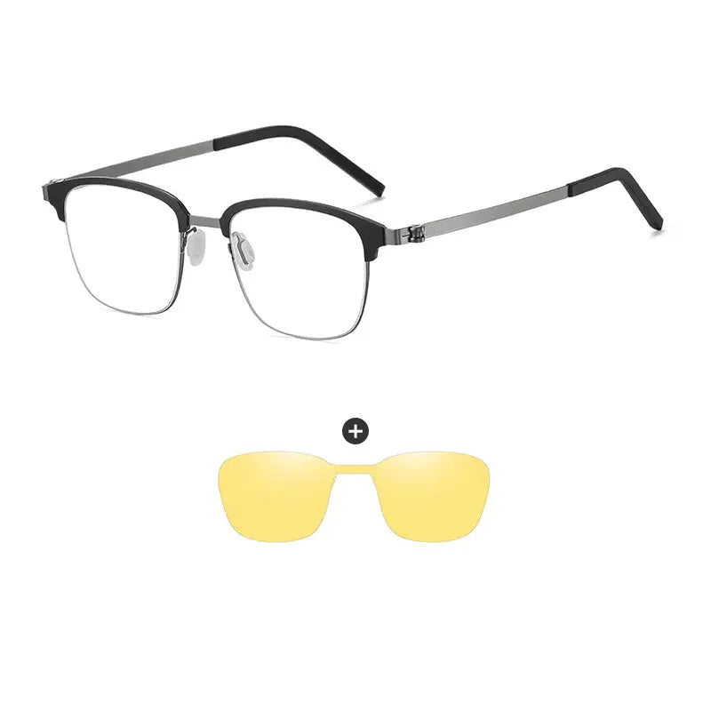 Gmei 790377 Unisex Full Rim Square Steel Frames Clip On Sunglasses FuzWeb