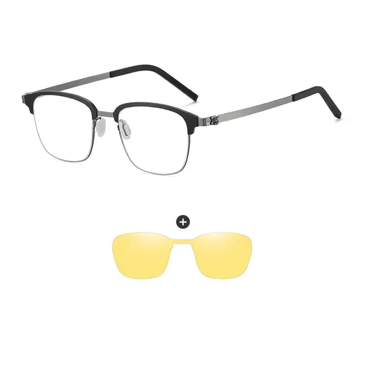 Gmei 790377 Unisex Full Rim Square Steel Frames Clip On Sunglasses FuzWeb