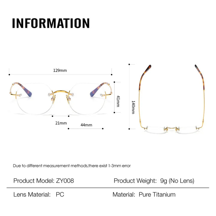 Aror Women's Rimless Flat Top Oval Square Titanium Eyeglasses 49268 Rimless Aror