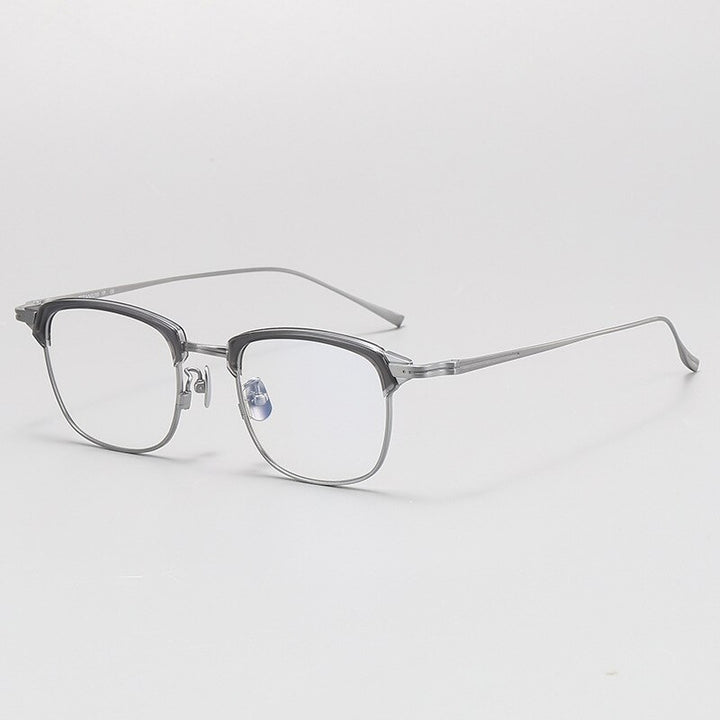 Gatenac Unisex Full Rim Square Acetate Titanium Eyeglasses Gxyj1072 Full Rim Gatenac Gray Silver  