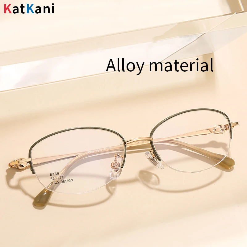 KatKani Women's Semi Rim Oval Alloy Eyeglasses 6769 Semi Rim KatKani Eyeglasses   