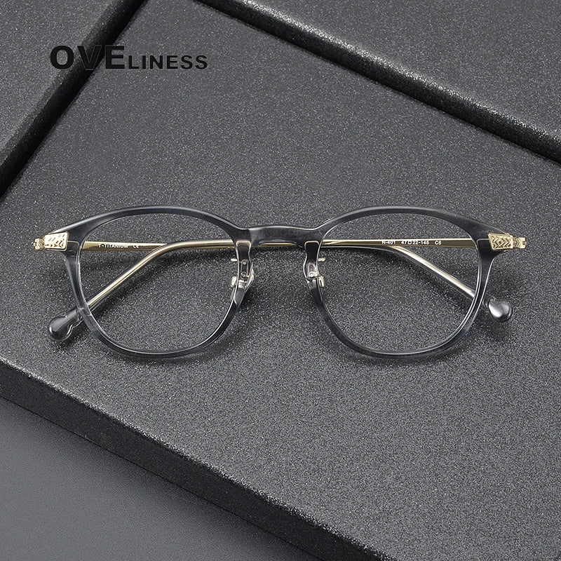Oveliness Women's Full Rim Oval Round Acetate Titanium Eyeglasses 64401