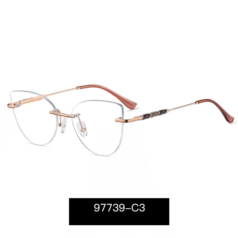 Momoja Women's Rimless Oval Cat Eye Alloy Eyeglasses 97739