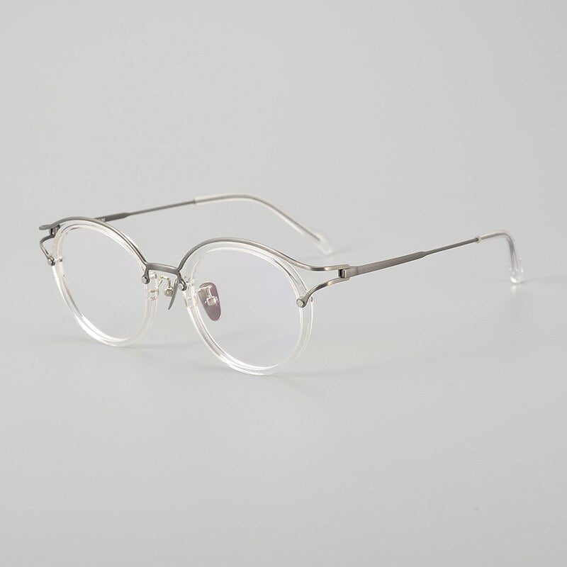 Gatenac Unisex Full Rim Round Acetate Titanium Eyeglasses Gxyj1084 Full Rim Gatenac Transparent  