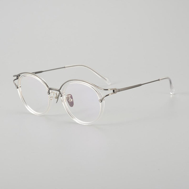 Gatenac Unisex Full Rim Round Acetate Titanium Eyeglasses Gxyj1084 Full Rim Gatenac Transparent  
