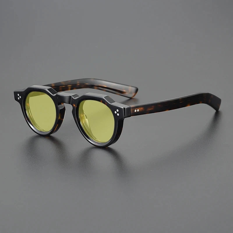 Gatenac Unisex Full Rim Flat Top Round Acetate Polarized Sunglasses M002 Sunglasses Gatenac Tortoiseshell Yellow  