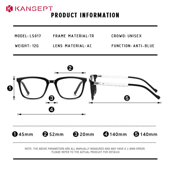Kansept Unisex Full Rim Square Tr 90 Alloy Reading Glasses 62017