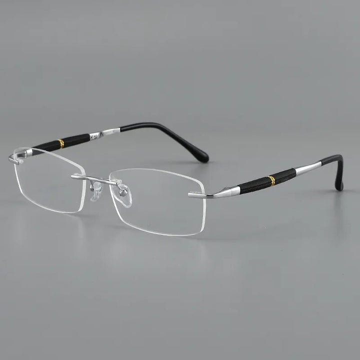Hdcrafter Men's Rimless Titanium Eyeglasses 3707 Rimless Hdcrafter Eyeglasses Silver  