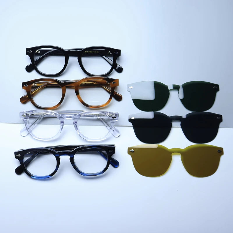 Gatenac Unisex Full Rim Round Acetate Eyeglasses Polarized Clip On Sunglasses 1145  FuzWeb    