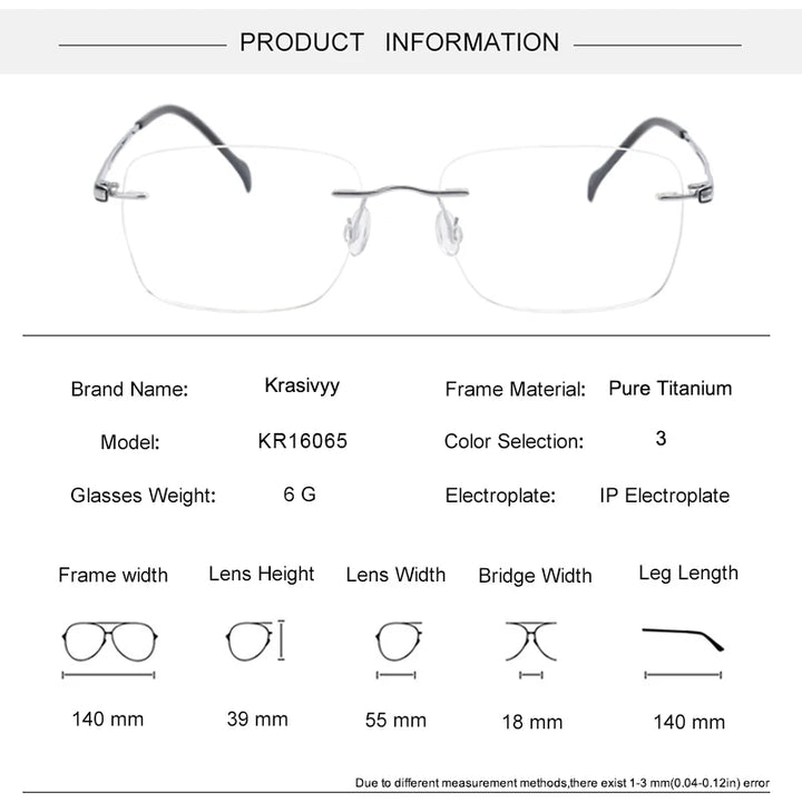 Krasivyy Unisex Rimless Oval Square Titanium Eyeglasses 916065