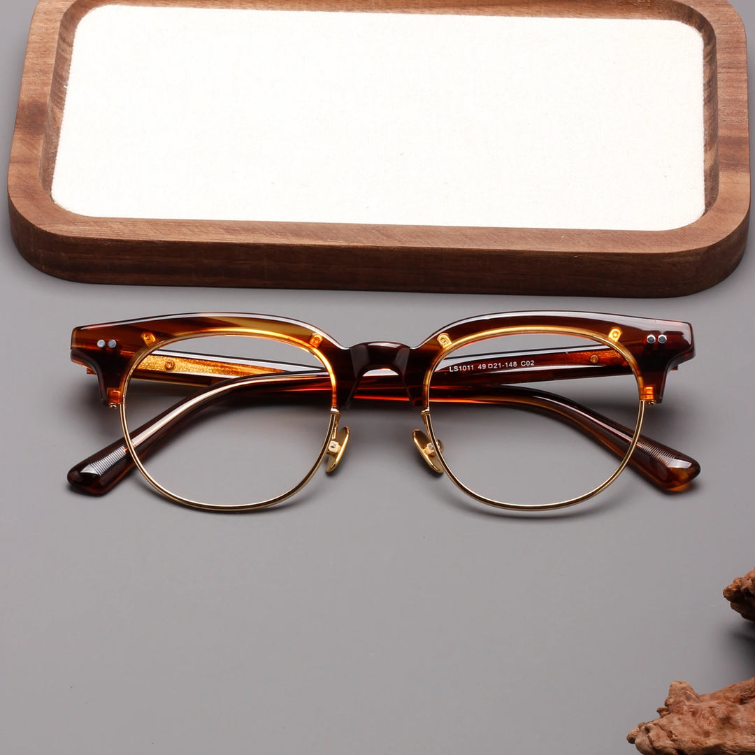 Black Mask Unisex Full Rim Square Titanium Acetate Eyeglasses 366711