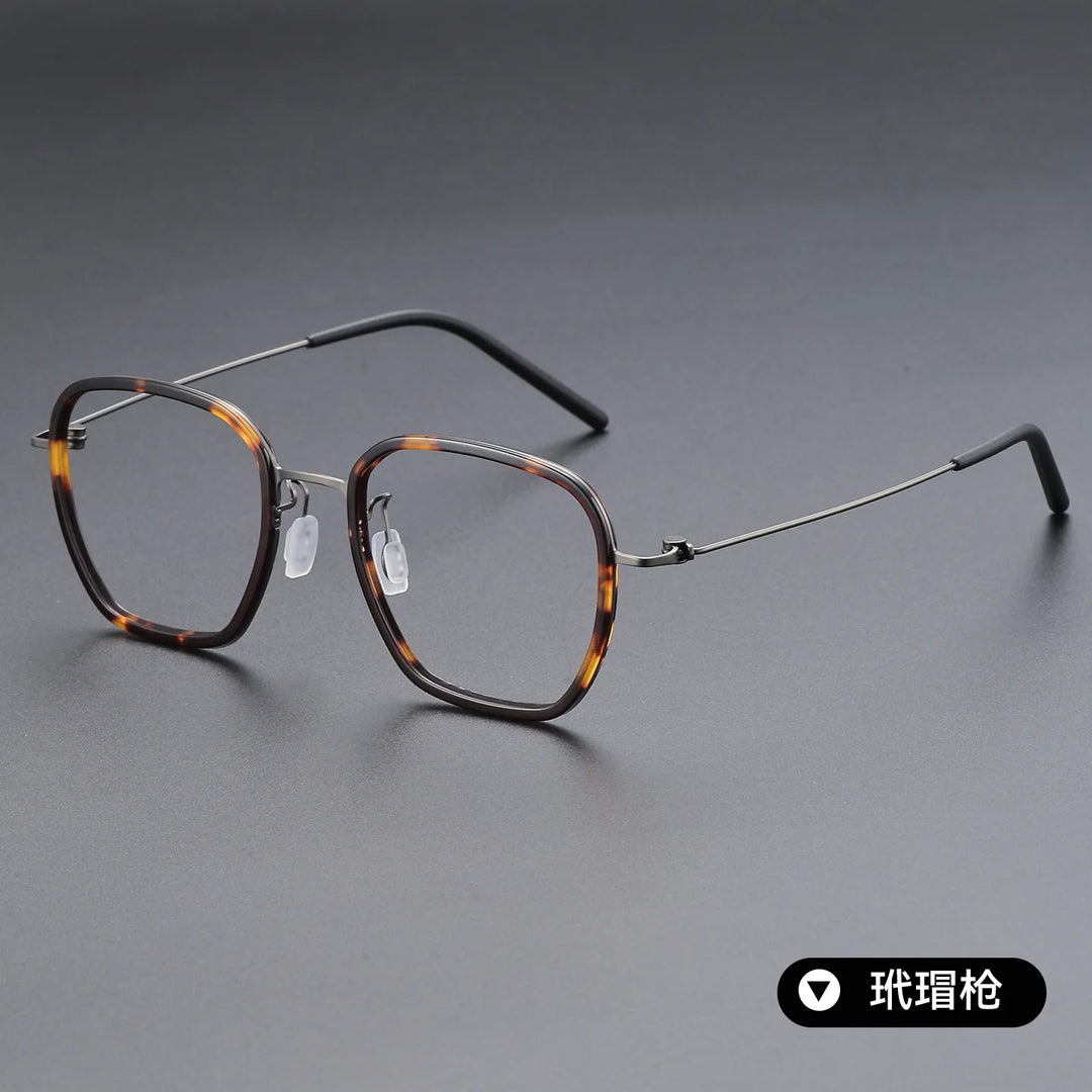 Bclear Unisex Full Rim Polygon Oval Acetate Titanium Eyeglasses 639852